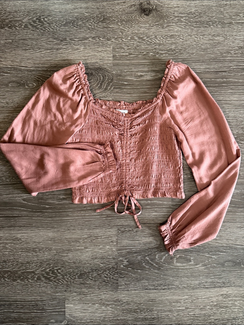 Japna Dusty Rose Smocked Cropped Peasant Top